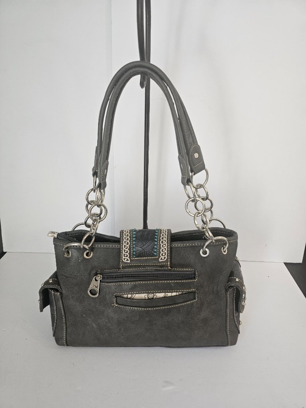 Montana West Bag Gray Western Chain Studded Bling Boho - Picture 2 of 12